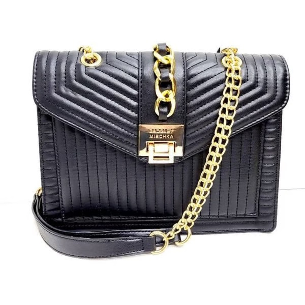 NWT Badgley Mischka Black Quilted Crossbody & Shoulder Bag – Vegan Leather
